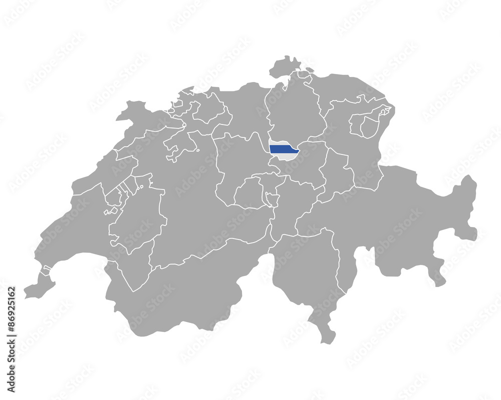 Karte der Schweiz mit Fahne von Zug