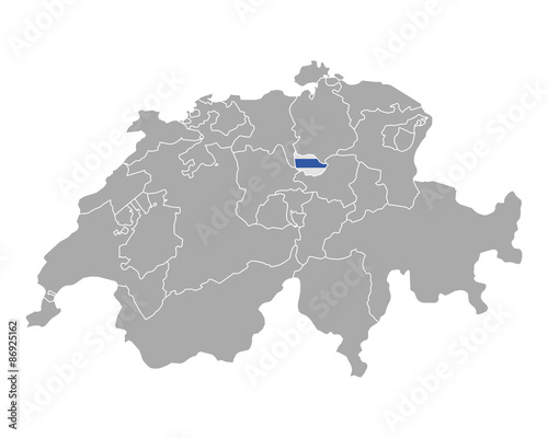 Karte der Schweiz mit Fahne von Zug