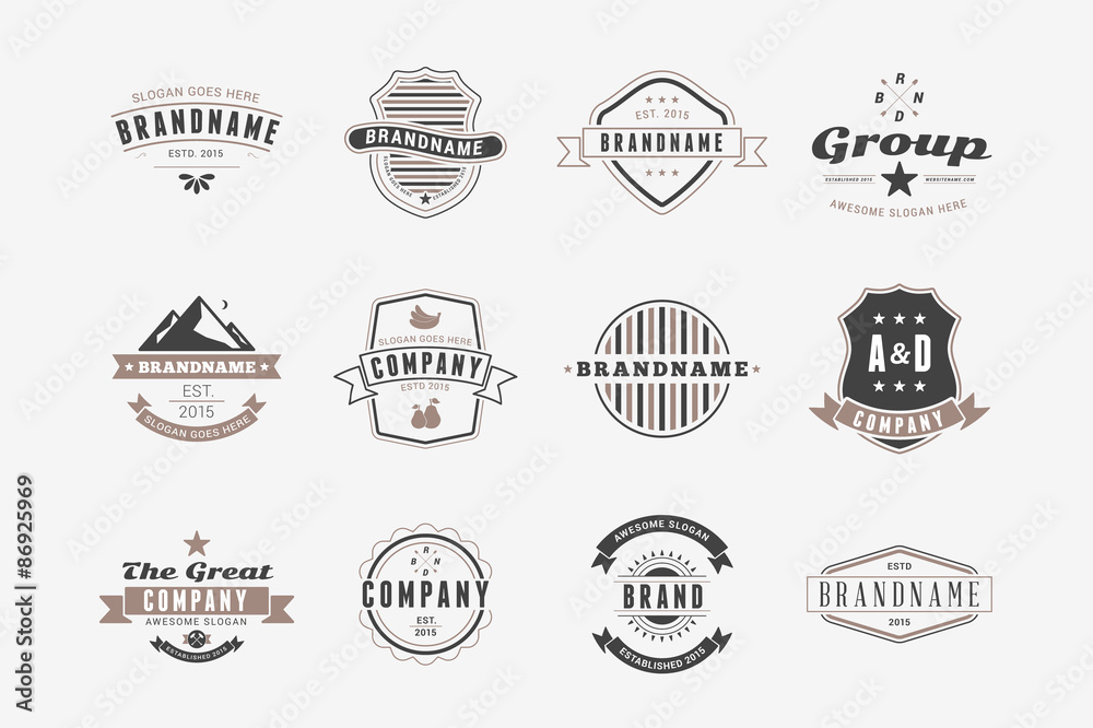 Set of Hipster Vintage Labels, Logotypes, Badges. Thin Line Design Templates