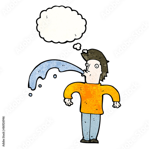 cartoon man spitting water