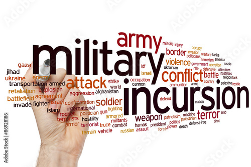 Military incursion word cloud on white background