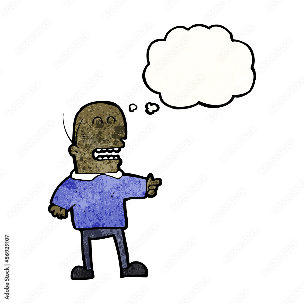 cartoon bald man with thought bubble
