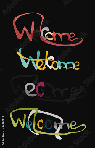Welcome word  drawn lettering typographic element