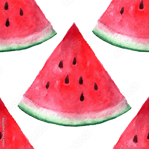 Vector seamless watercolor hand drawn watermelon pattern