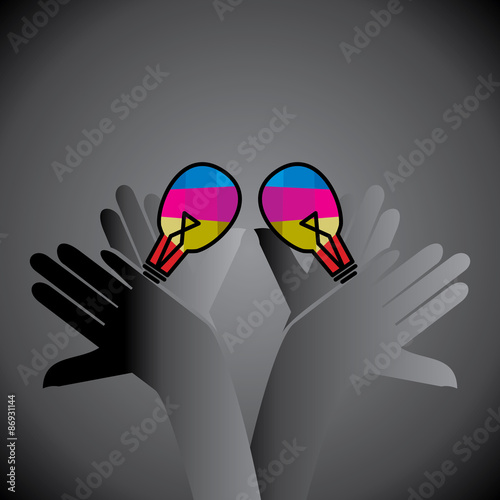 creative bulb caring with hand vector 