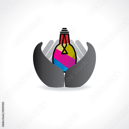 creative bulb caring with hand vector 