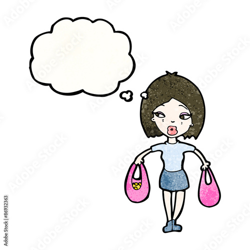 cartoon woman with bags