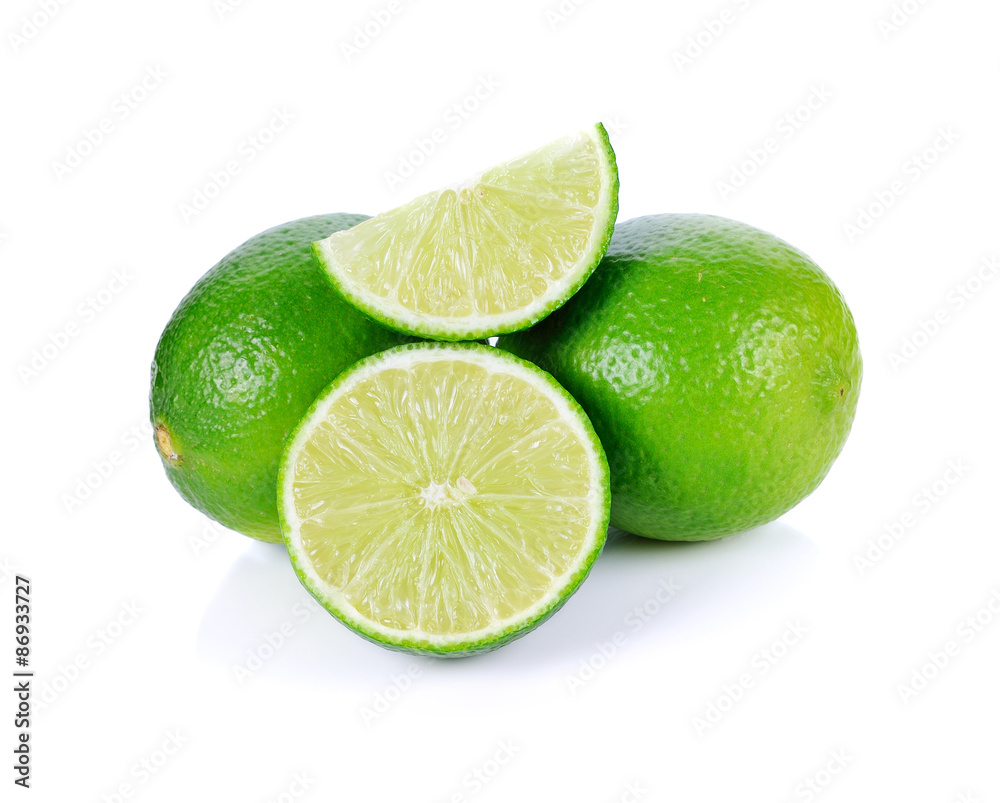 Limes with half isolated on white background Limes with half isolated on white background
