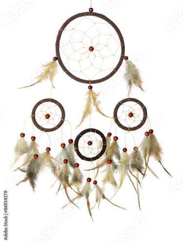 Real native dream catcher isolated on white background
