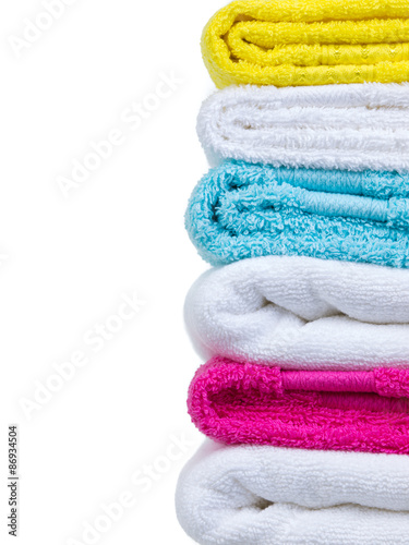 Clean fresh towels stack close-up front view side borders