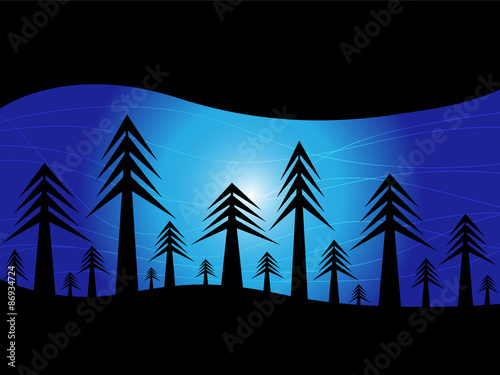 Abstract forest silhouette with blue background