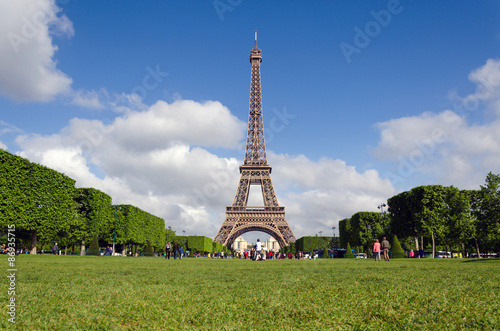 Eiffel Tower with blue sky in the morning, Paris