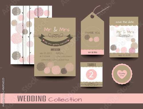 Set of wedding cards. Wedding invitations, Thank you card, Save