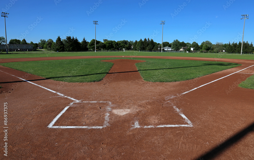 A wide angle shot of a baseball field..