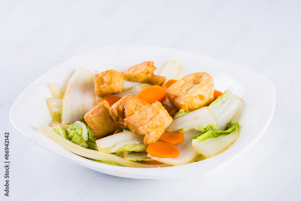 fried tofu with chinese pechay and oyster sauce fried tofu with chinese pechay and oyster sauce