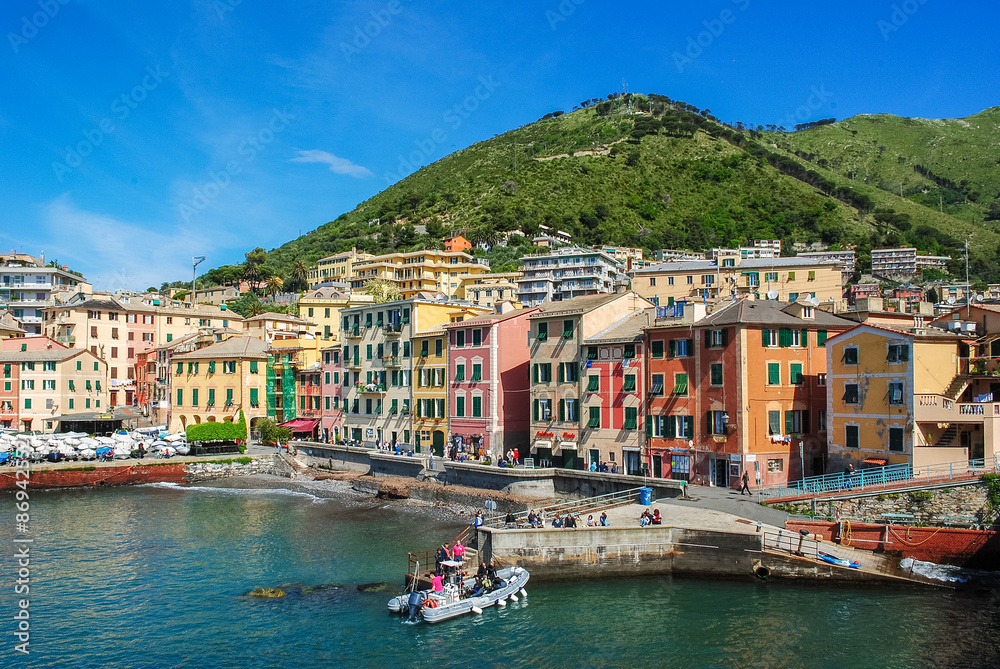 Colored houses in Nervi, a sea district of Genoa