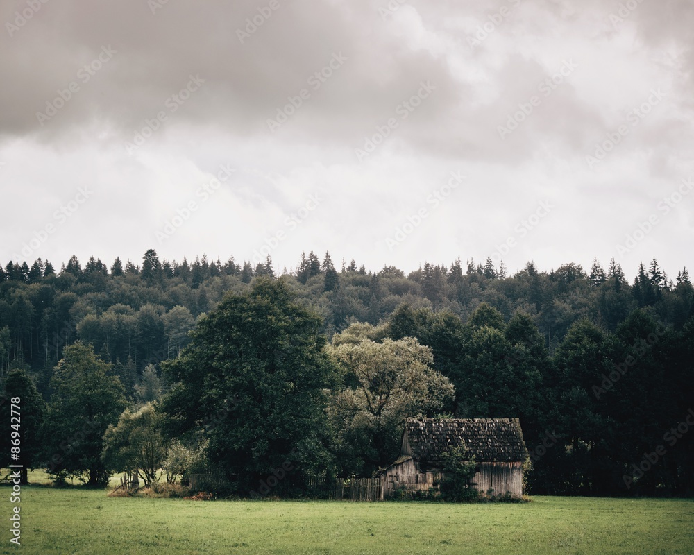 Cabin on field