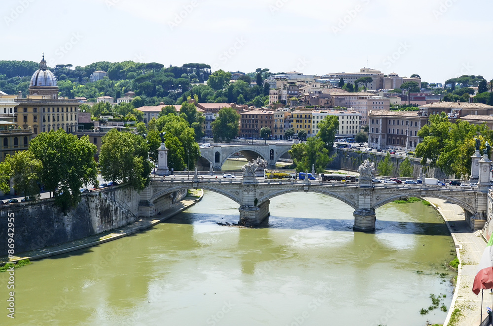Fototapeta premium Bridge over the river Tibre, the shore of Tibre, Rome