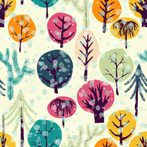 Winter forest seamless pattern.