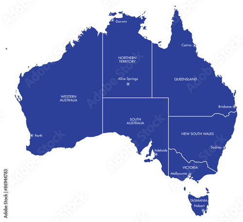 Vector map of Australia with Cities and States