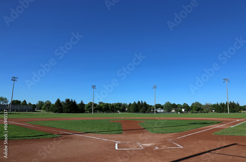A wide angle shot of a baseball field..