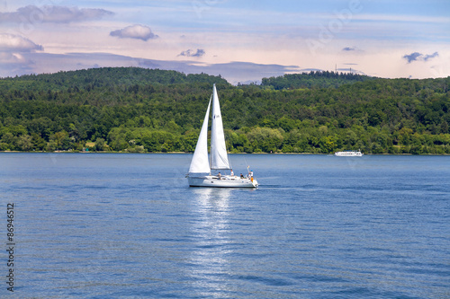 Small sail boat on Lake Constance (Bodensee, Konstanz), Germany