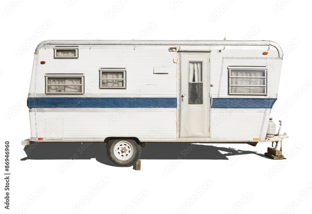 Classic Old Camper Trailer on White