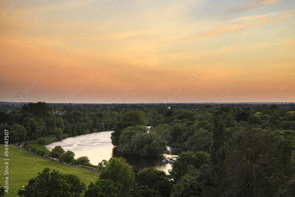 River Thames view from Richmond Hill in London during beautiful