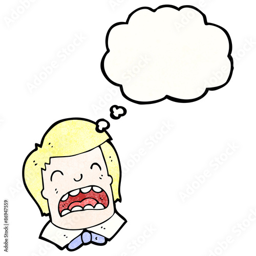 cartoon upset boy with thought bubble