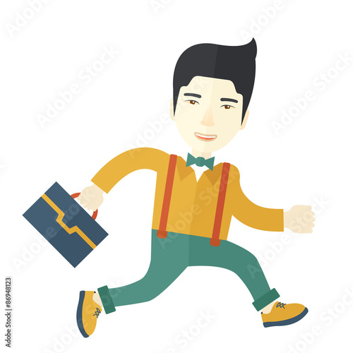  Chinese Buisnessman walking with his briefcase.