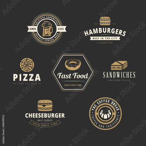 Fastfood Retro Vintage Labels as Logo design vector template set