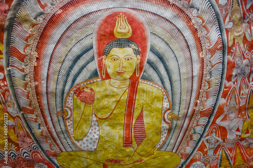 Wall Paintings And Buddha Statues At Dambulla Cave Golden Temple photo