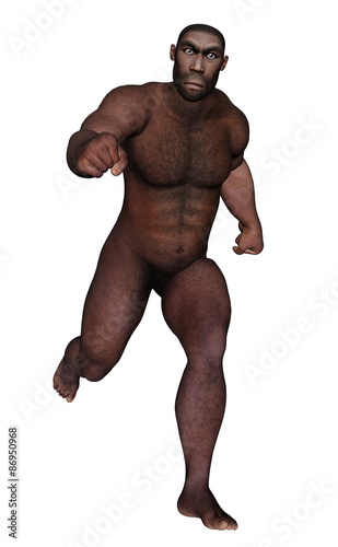 Male homo erectus running - 3D render