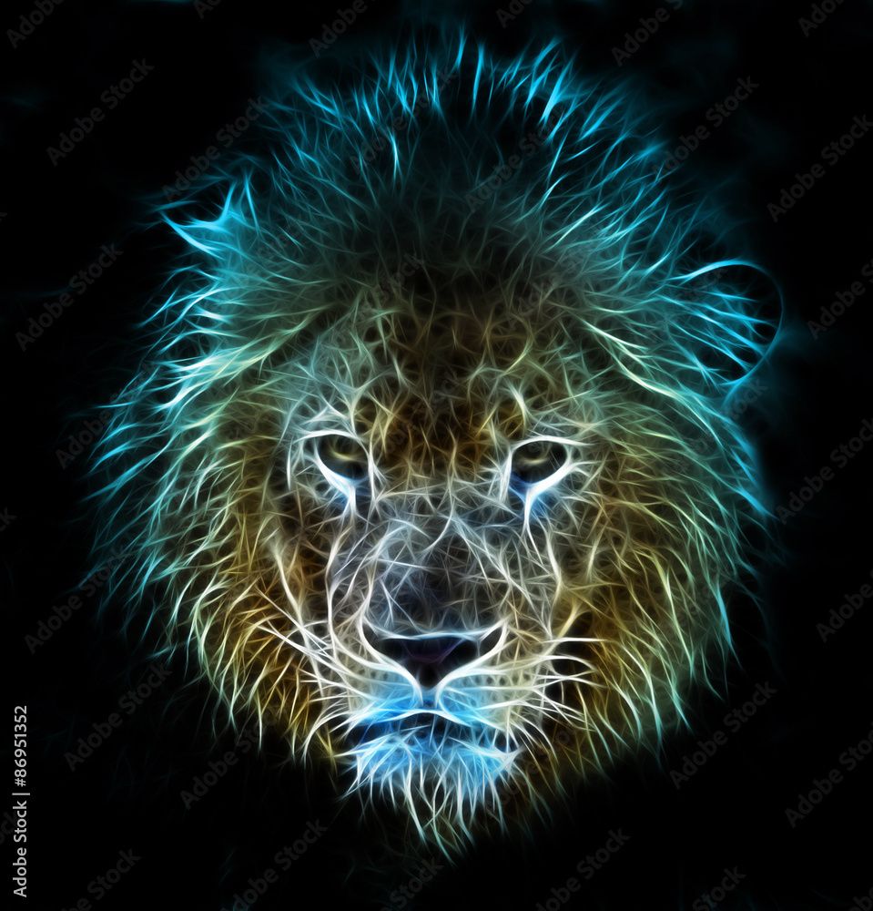 Fototapeta premium Fraktal cyfrowa sztuka fantasy lwa na na białym tle