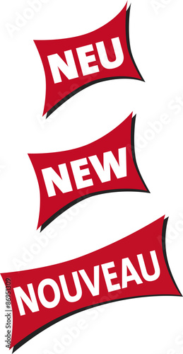 Neu Hinweis in Segelform, DE, GB, FR