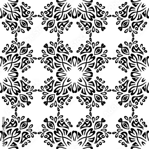 Seamless background made of exotic pattern in black and white co