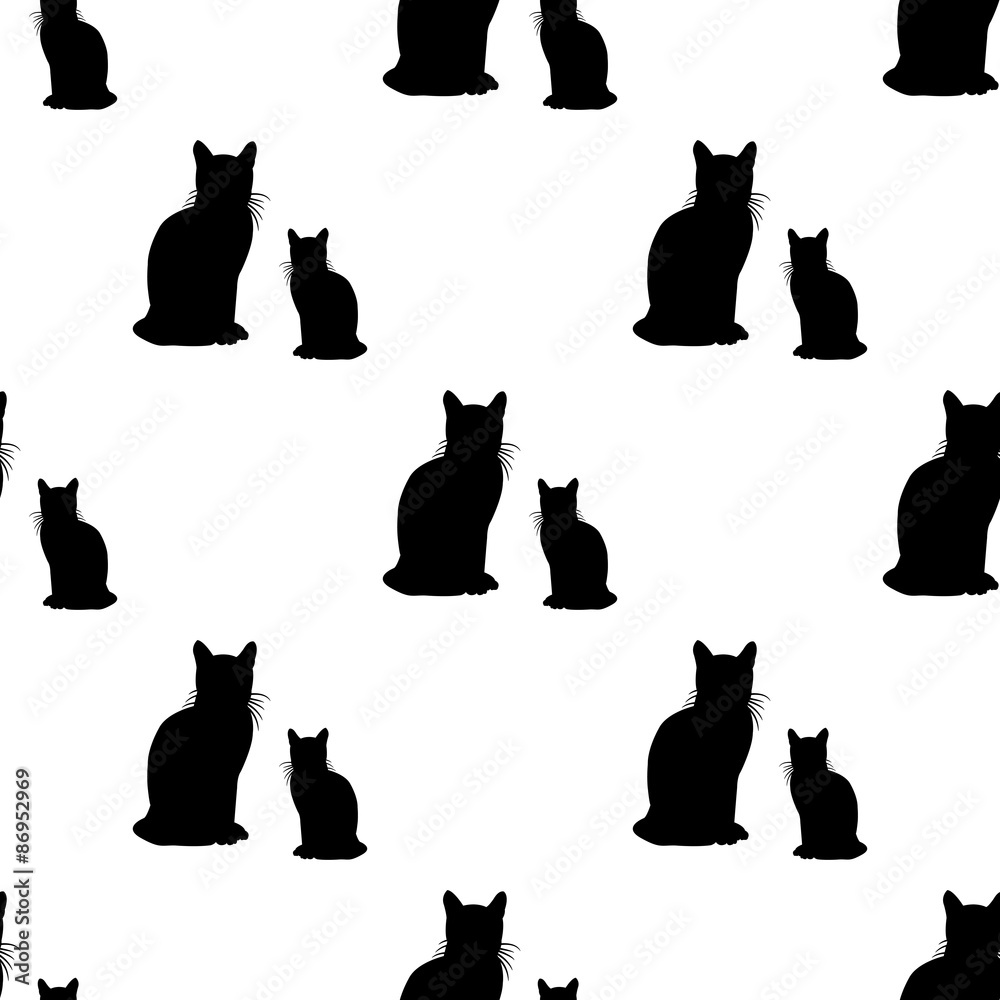 Naklejka Seamless pattern with black cats on white