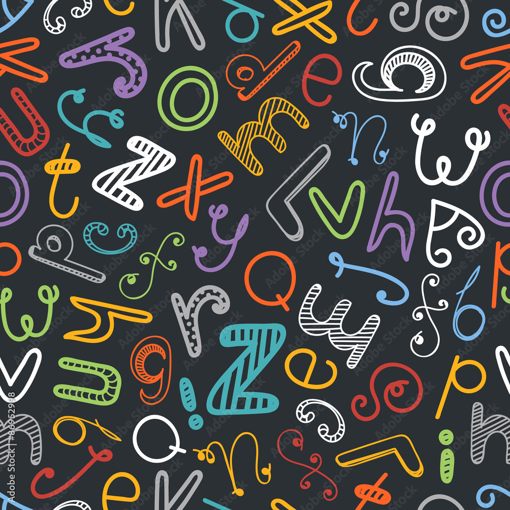 Abstract hand-drawn color doodle alphabet seamless background Abstract hand-drawn color doodle alphabet seamless background