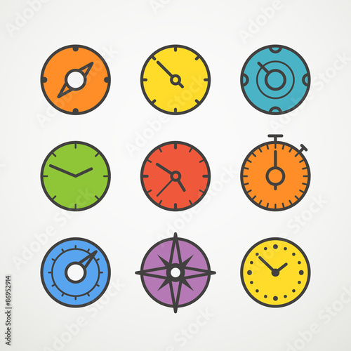 Different slyles of color speedometers vector collection