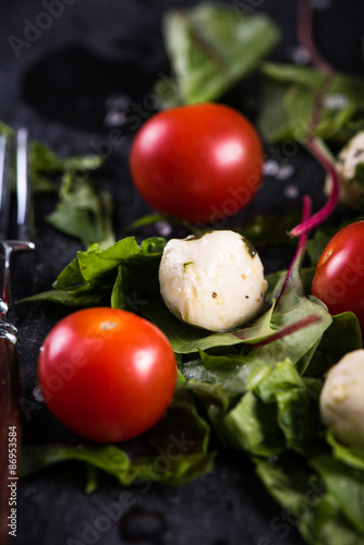 Diet salad, fresh tomato and mozzarella