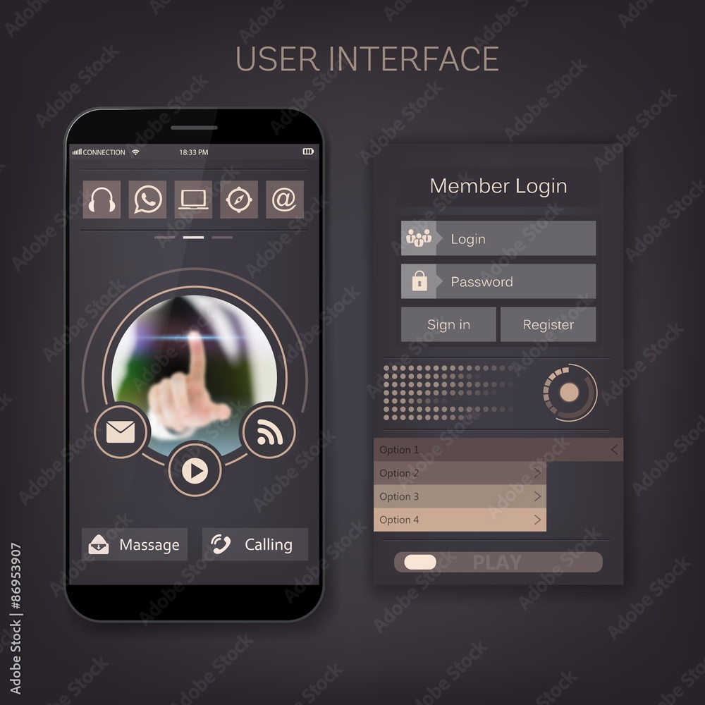 Fototapeta premium Mobile vector user ui kit form interface. For web page, site bar
