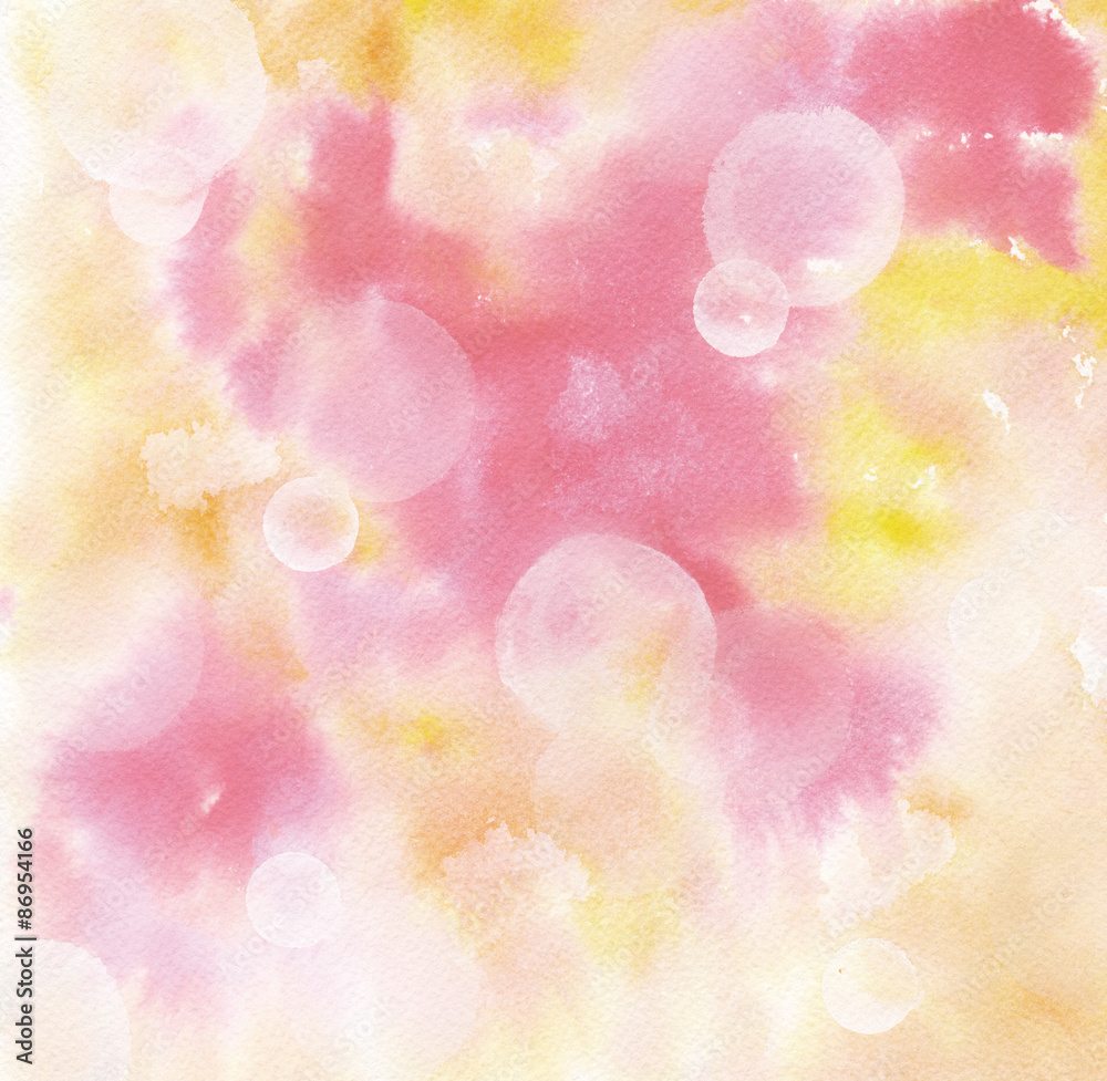 Abstract pink and yellow watercolour background texture with bokehs Abstract pink and yellow watercolour background texture with bokehs