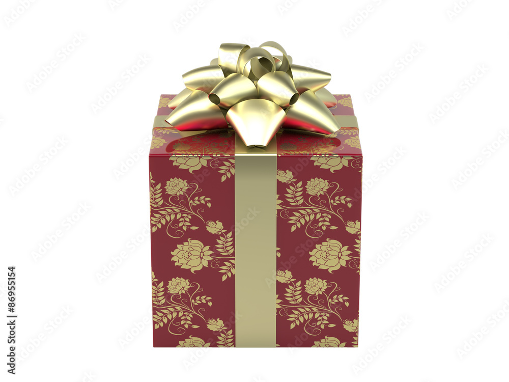 Fototapeta premium Red gift box with golden ribbon and bow