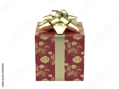 Red gift box with golden ribbon and bow © StereoVision