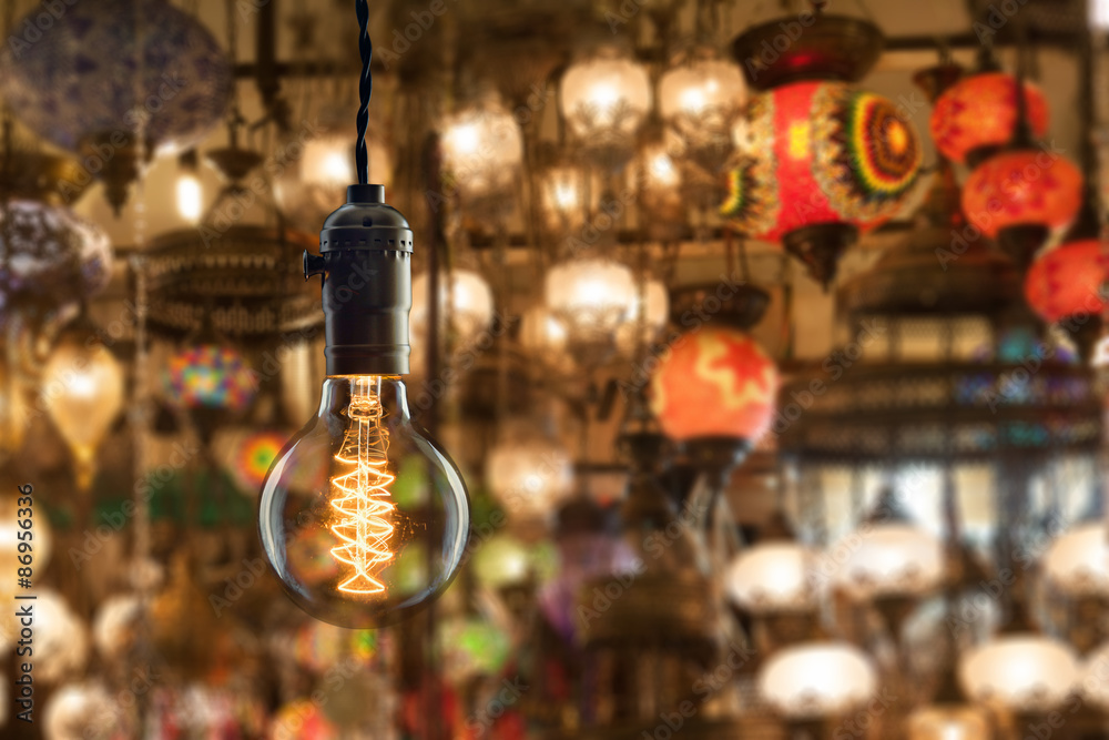 Vintage incandescent bulb on light equipment market in Istanbul