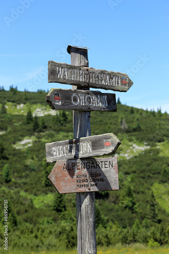 Signpost on the Rax in the Austrian Alps
