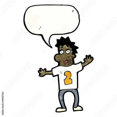 cartoon man in numbered sports shirt