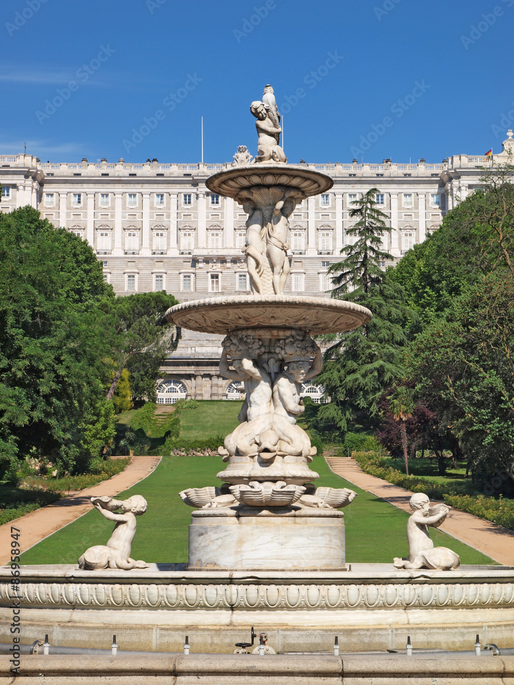 The Royal Palace from Campo del moro garden, Madrid.