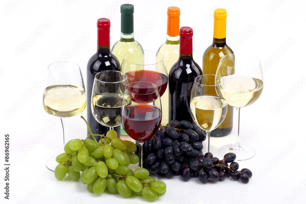 Fototapeta premium Bottiglie di vino con calici