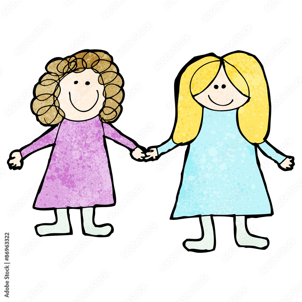 child's drawing fo two friends holding hands child's drawing fo two friends holding hands
